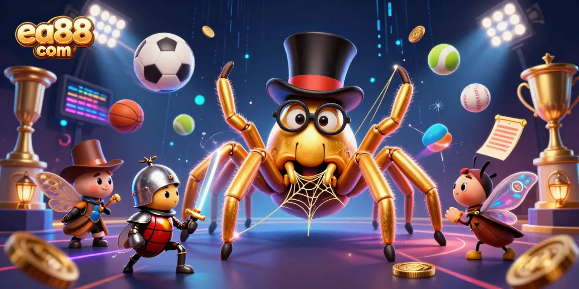 Experience thrilling action at ea88 com with a giant tarantula and a beetle knight amidst casino excitement.