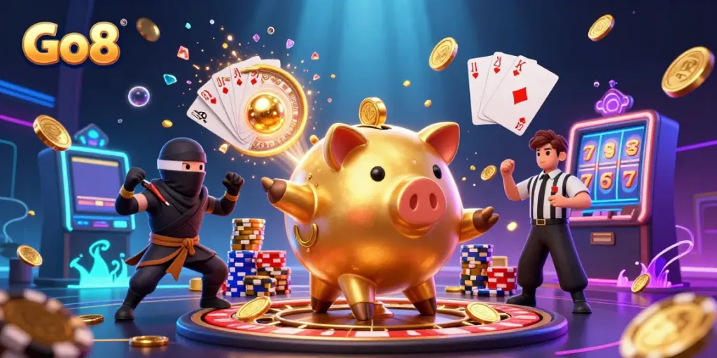 Experience the thrill of gaming at Go8 with a dynamic casino scene full of excitement and winning moments.