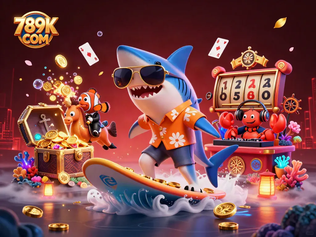 Play and win at 789K COM with vibrant casino-themed illustrations showcasing interactive gaming experiences.