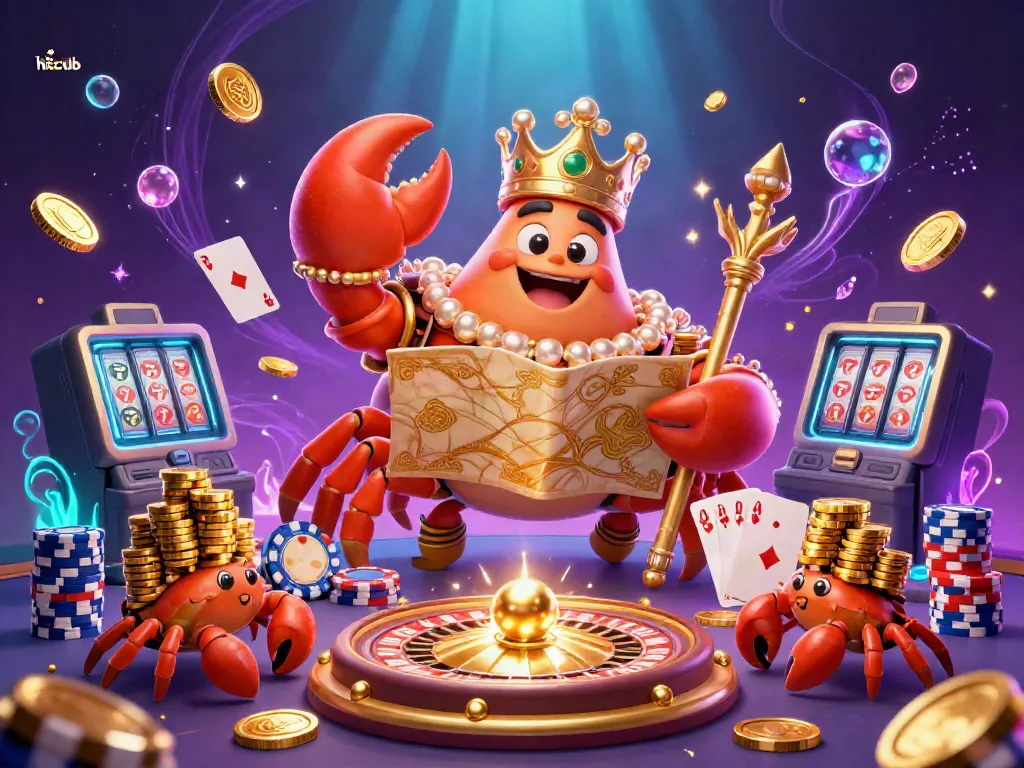 Experience thrilling gameplay at hitclub with a golden crab emperor and treasure-filled scene.