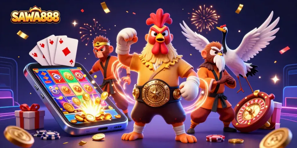 Experience the excitement at SAWA888 with vibrant characters and casino games bursting with energy.