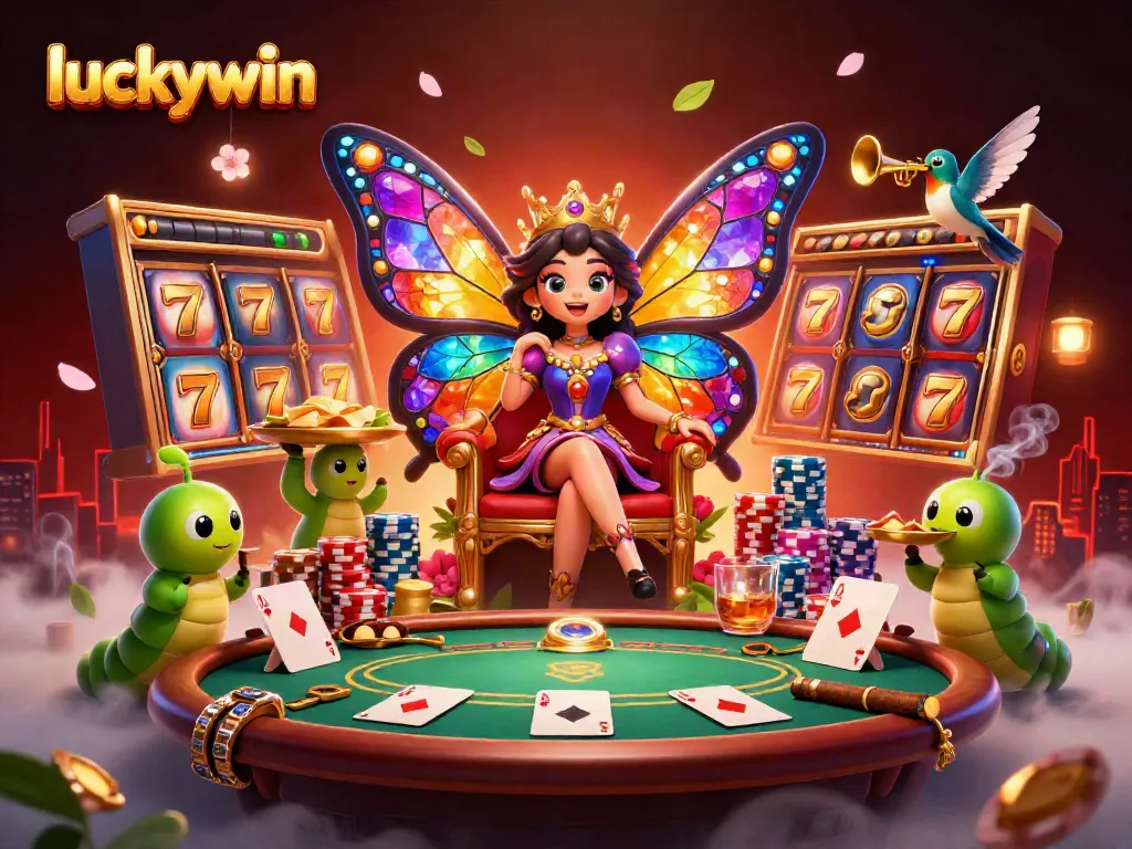 Experience the vibrant world of luckywin with a captivating casino illustration and slot game elements.