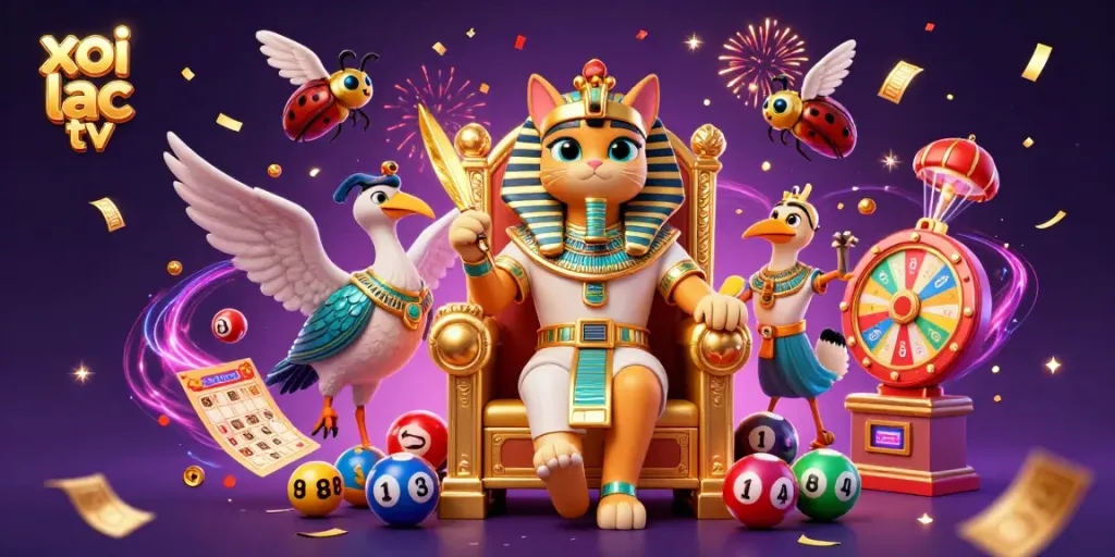 Experience the magic of xoi lac tv with vibrant lottery scenes and engaging characters in this detailed 3D illustration.