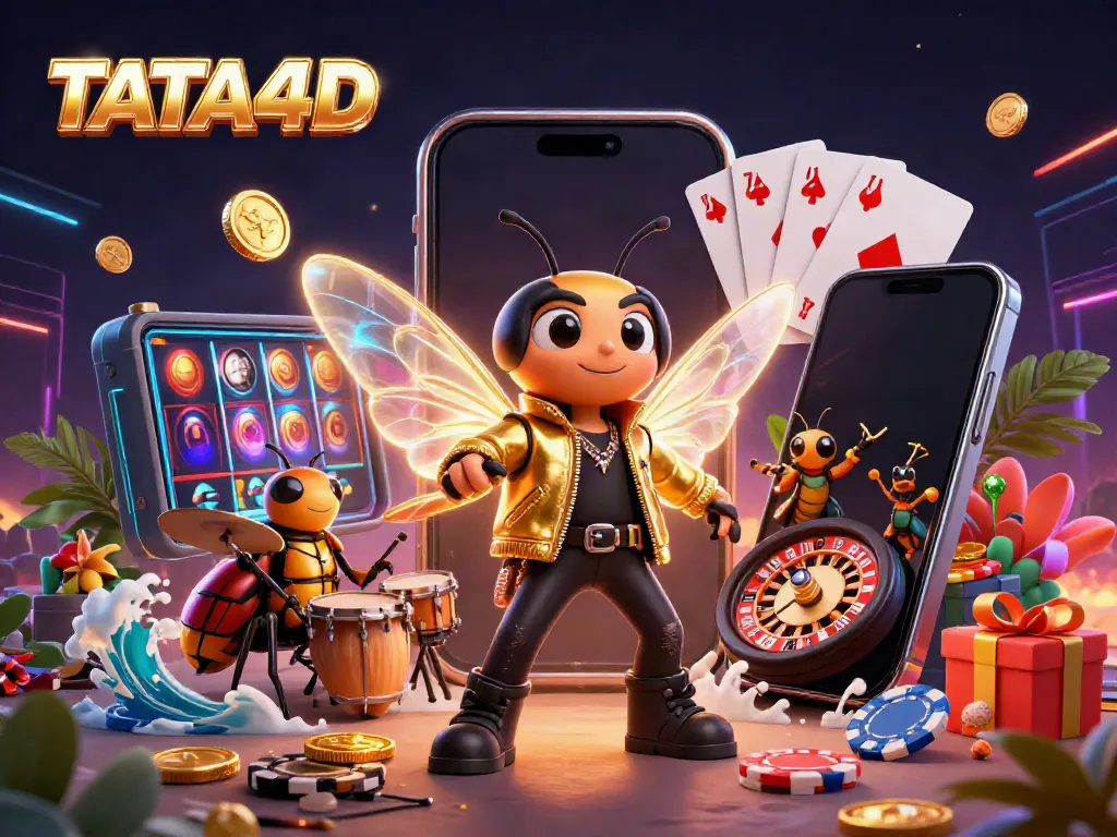TATA4D's vibrant live casino showdown featuring a cicada rock star and dynamic game elements.