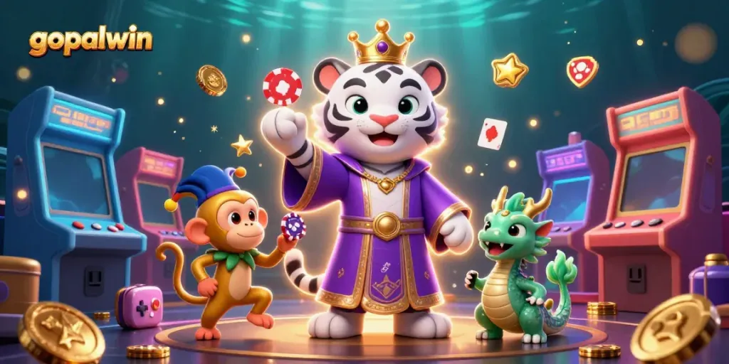 Experience the excitement with gopalwin as a tiger and monkey bring gaming to life in this vibrant illustration.