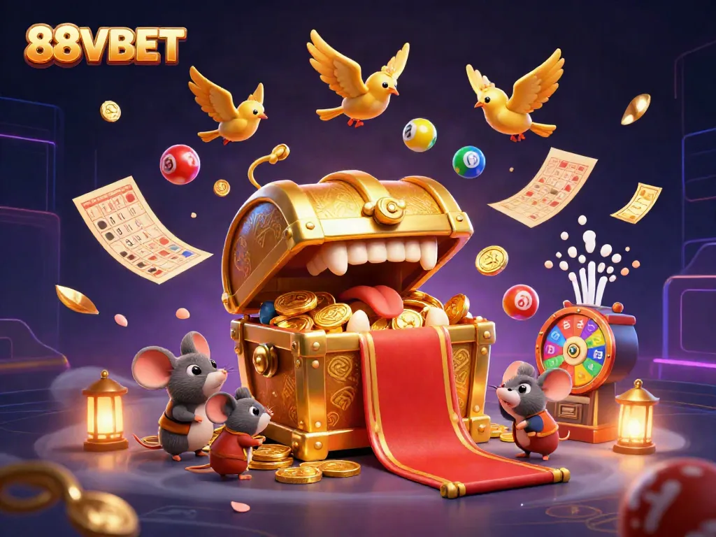 Experience the thrill of winning with 88VBET, featuring a colorful casino scene filled with dynamic lottery elements.