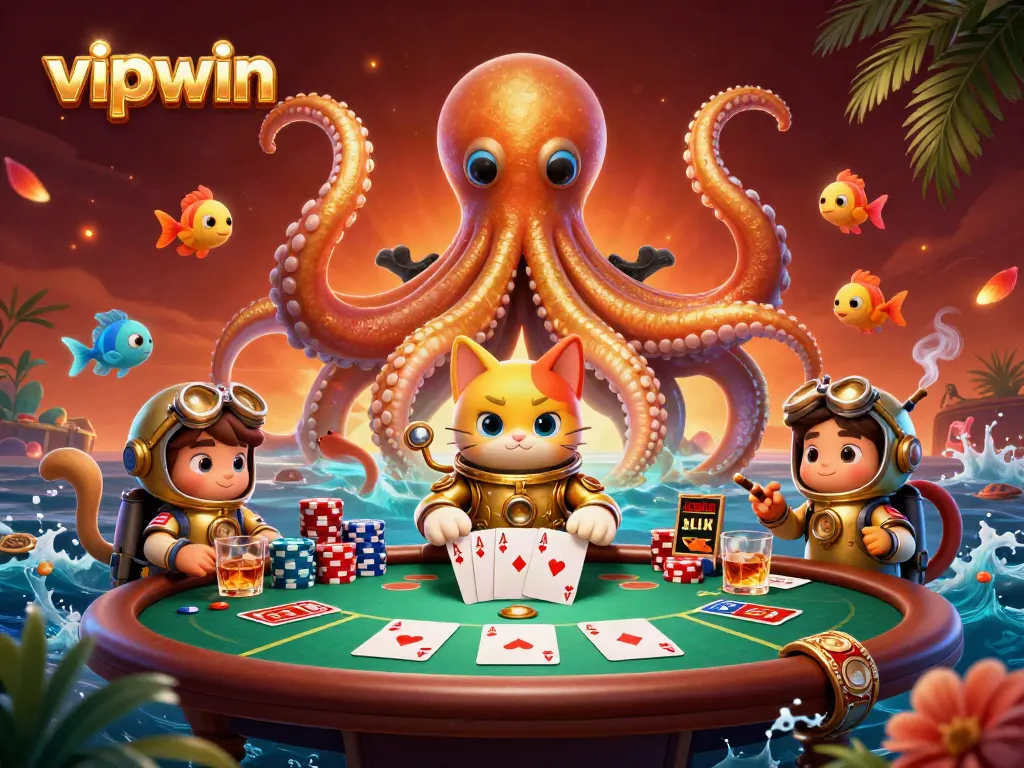 Experience thrilling poker moments with vipwin and captivating creatures in a vibrant ocean scene.