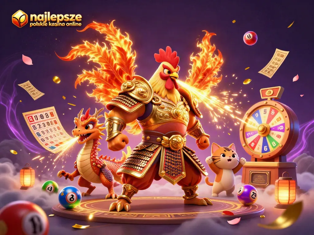 Engage with the najlepsze polskie kasyna online through a vibrant 3D casino showdown featuring a warrior rooster and dragon.