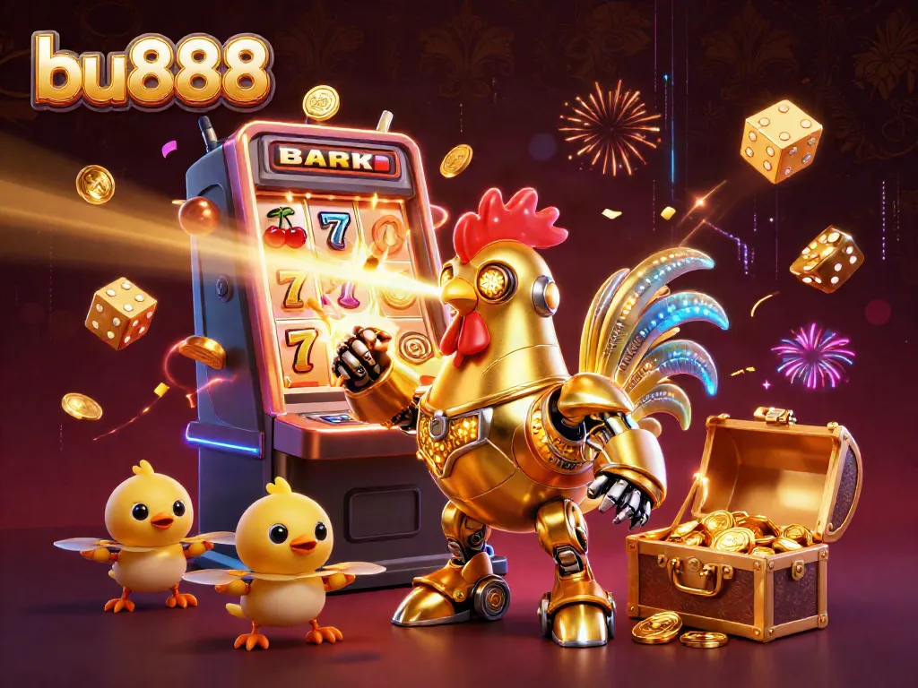 Experience thrilling jackpot action with bu888's vibrant casino illustration featuring playful characters and engaging gaming elements.
