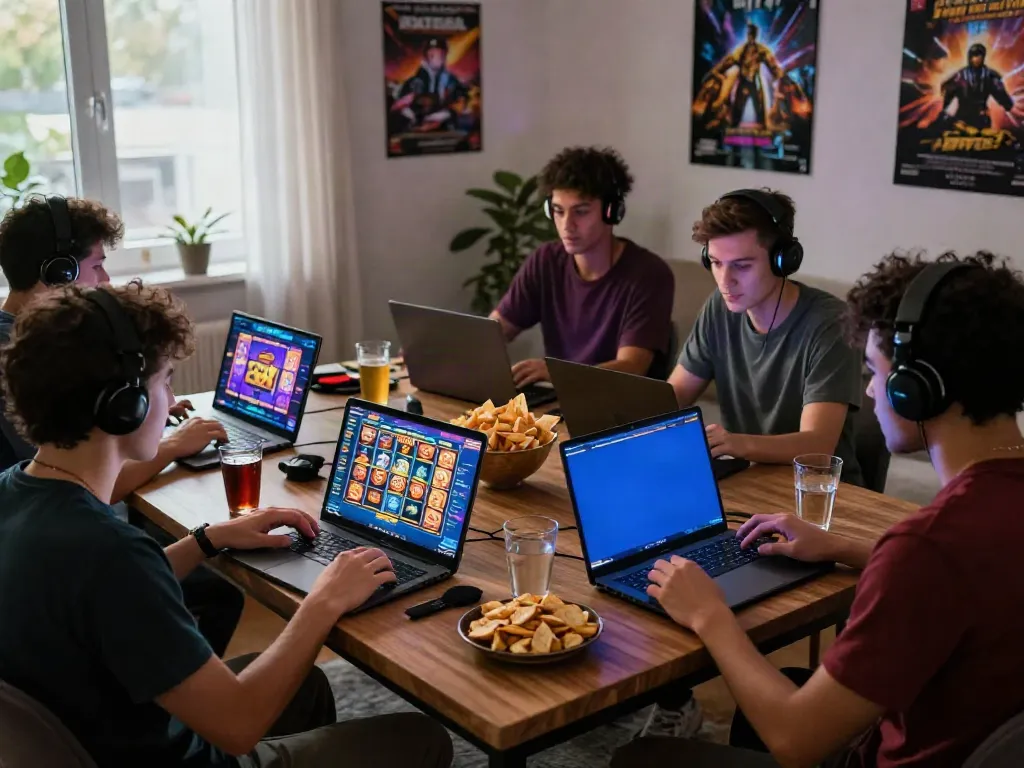 Engaged players enjoying slot88 games on multiple devices in a cozy gaming space