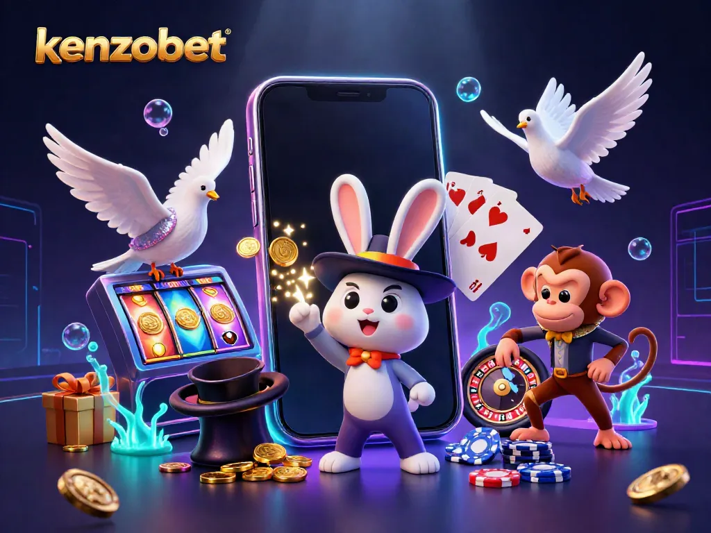 Experience thrilling wins with kenzobet's exciting arcade games illustrated through playful characters and vibrant gaming elements.