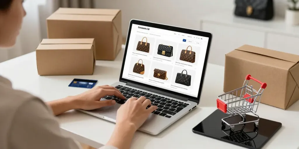 Shop premium replica bags online with confidence in a cozy setting.