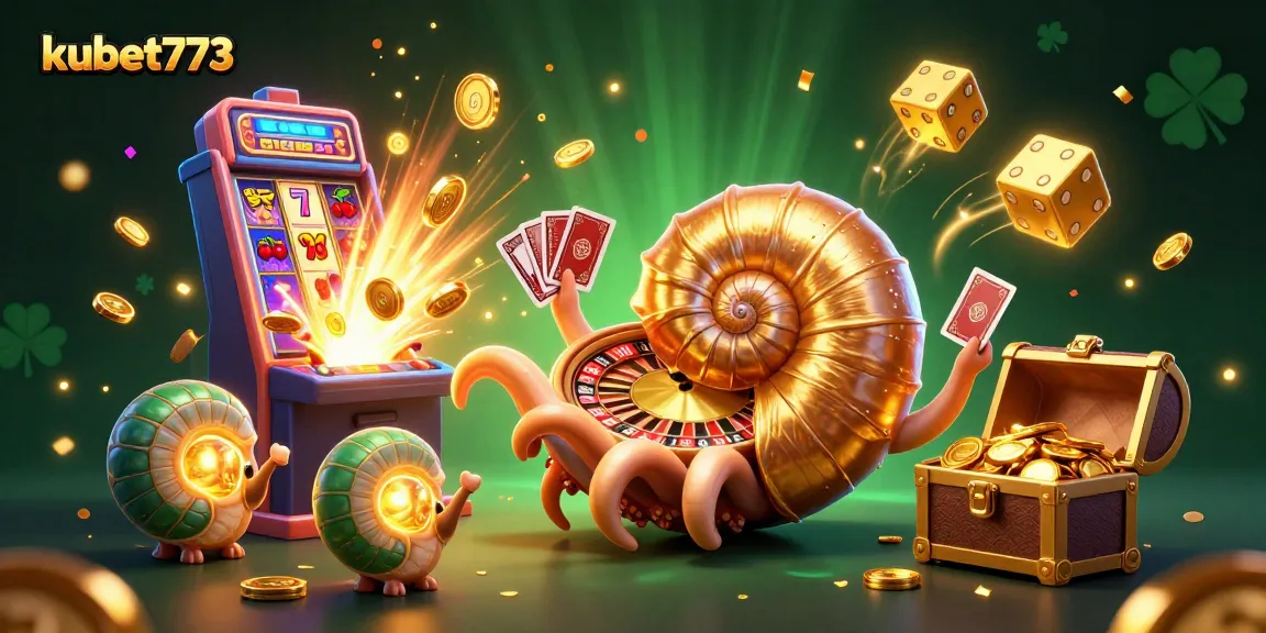 Engage with kubet773 through this vibrant 3D casino illustration showcasing exciting games and riches.