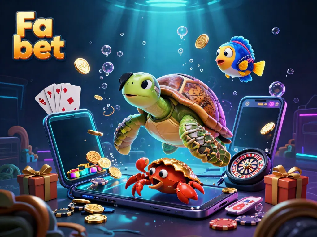 Experience the thrill of Fa bet with a vibrant underwater scene featuring a pirate turtle, crab, and parrotfish among dynamic casino games.