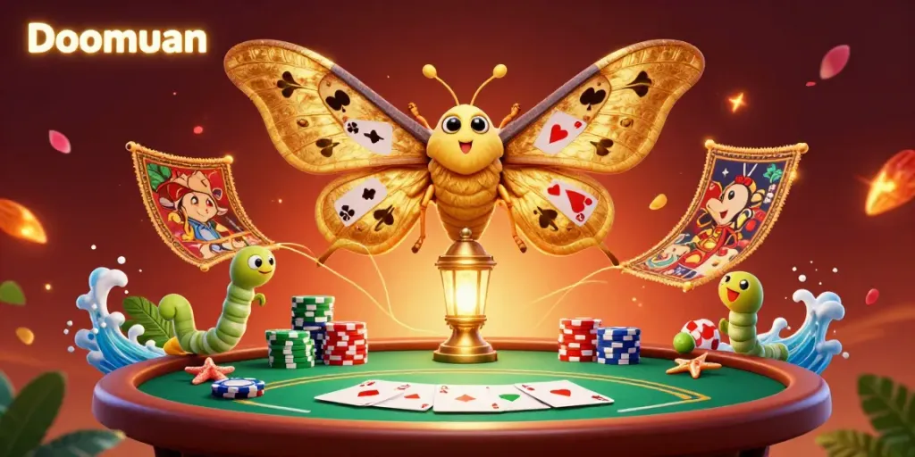 Doomuan illustrates an immersive casino scene with vibrant characters and rich gaming elements.