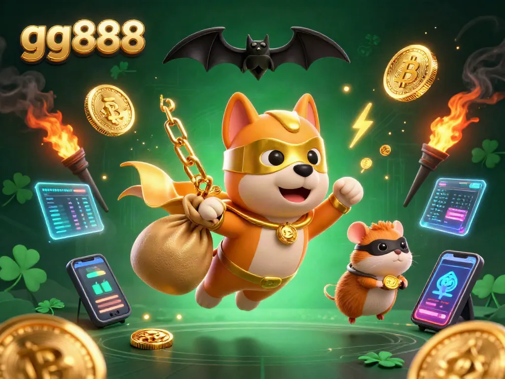 Engage with exciting gg888 gameplay featuring a superhero dog and hamsters in a vibrant casino scene.
