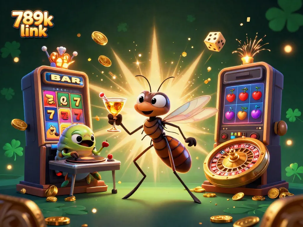Engaging 3D casino scene showcasing 789k link mascot, dynamic characters, and vibrant game elements.