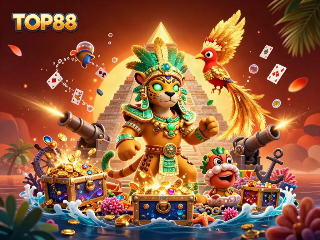 Engage in thrilling slot action with TOP88's captivating games featuring vibrant visuals and intricate details.