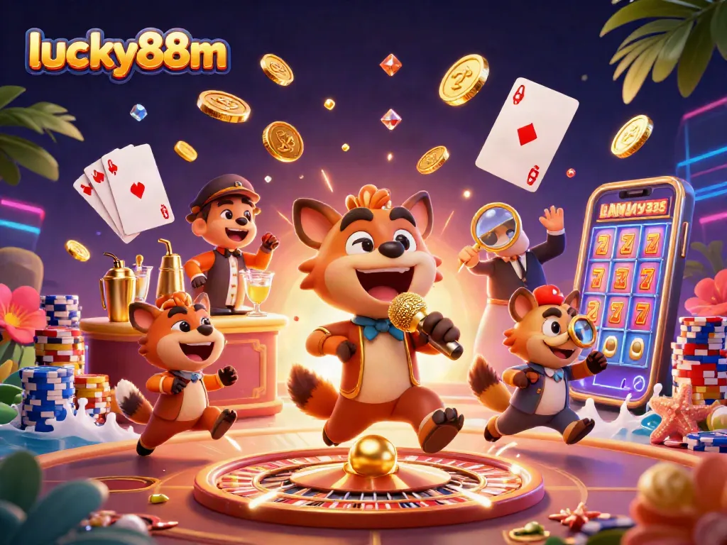 Experience the fun at lucky88m with casino hyenas enjoying gambling and sparkling winnings.
