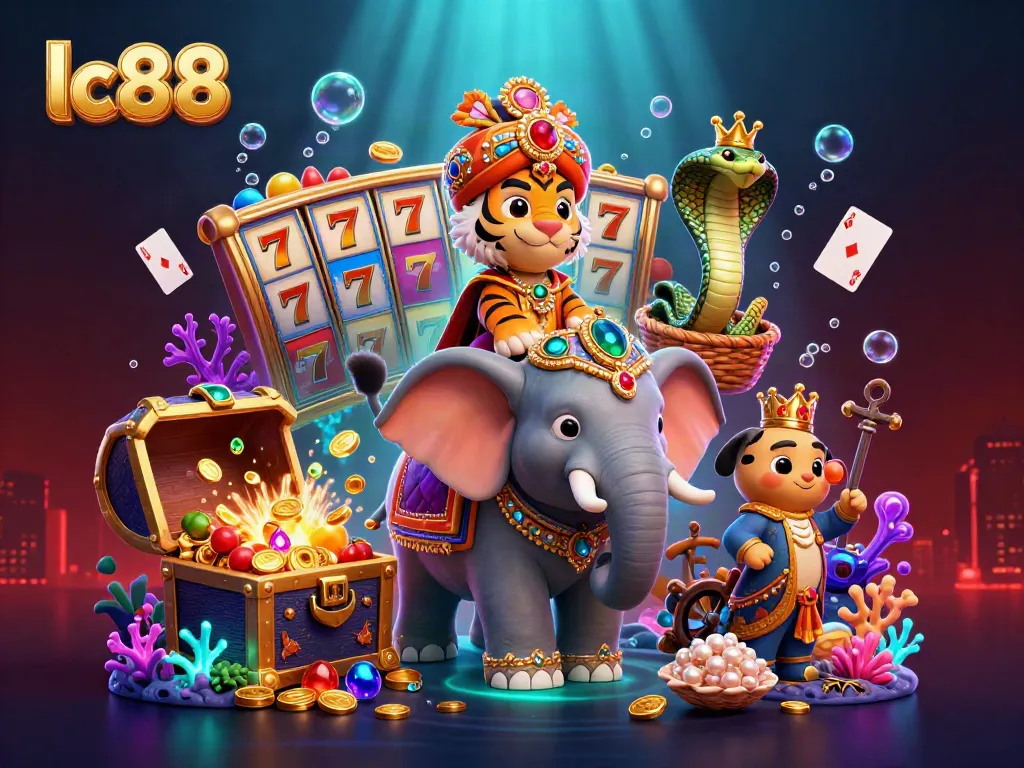 Experience thrilling gameplay with lc88's jewel-encrusted casino adventure featuring vibrant slot reels and treasures.