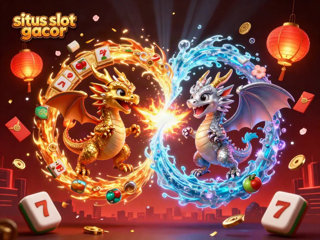 Engage with situs slot gacor through this vibrant illustration of dragons amidst dynamic slot game elements.