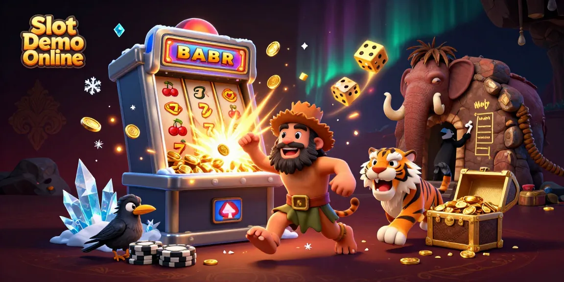 Experience Slot Demo Online with a dynamic scene of prehistoric casino characters and elements.