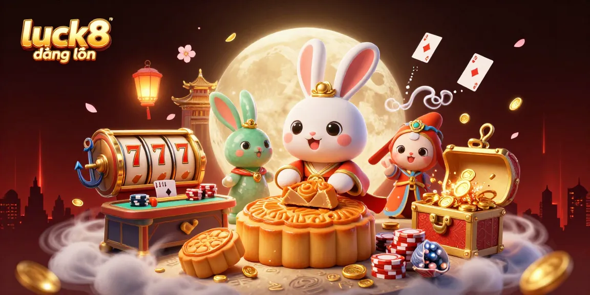 Engage with luck8 đăng nhập in an enchanting casino scene featuring a moon rabbit and vibrant games.