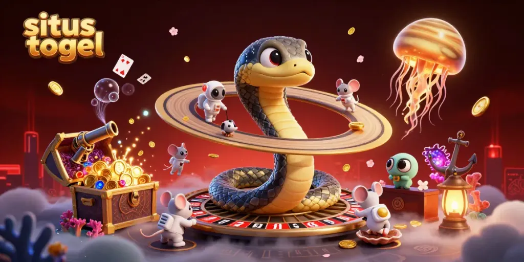Gambarkan permainan situs togel dengan elemen koktail berwarna cerah di ruang kasino virtual.