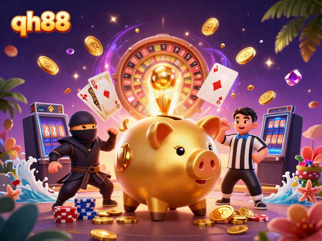 Experience exciting casino action with qh88's vibrant 3D characters and dynamic elements.