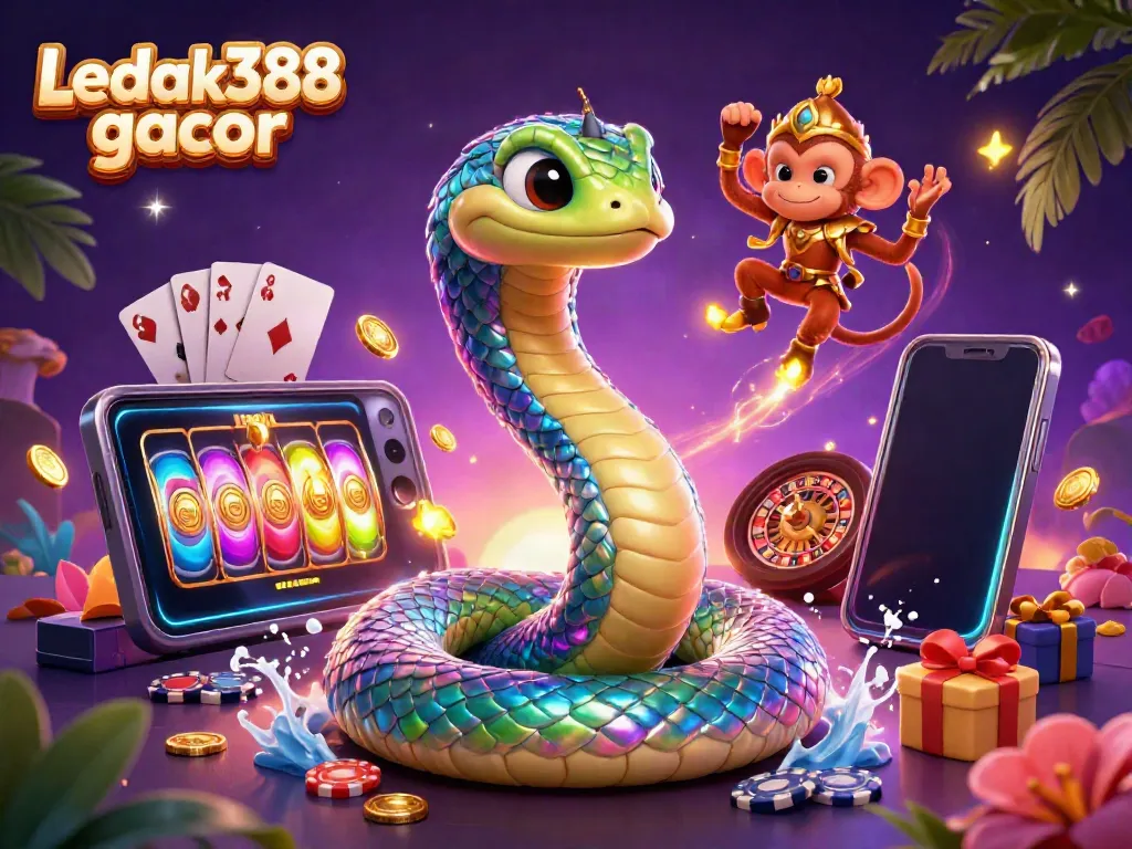 Experience exciting wins with Ledak388 gacor as vibrant characters and slots come to life with colorful action.