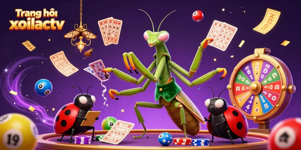 Engage with the vibrant scene of Trang chủ xoilactv, showcasing dynamic lottery gaming elements in a festive atmosphere.