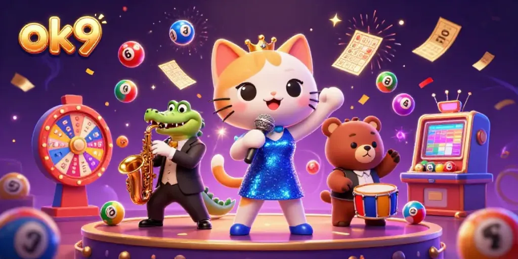 Experience thrilling gaming with ok9 in this vibrant casino scene featuring dynamic characters and lively elements.