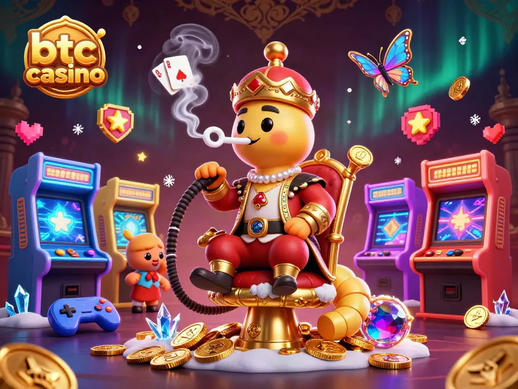 Experience the excitement of a btc casino with a vibrant, engaging 3D illustration featuring unique gaming elements.
