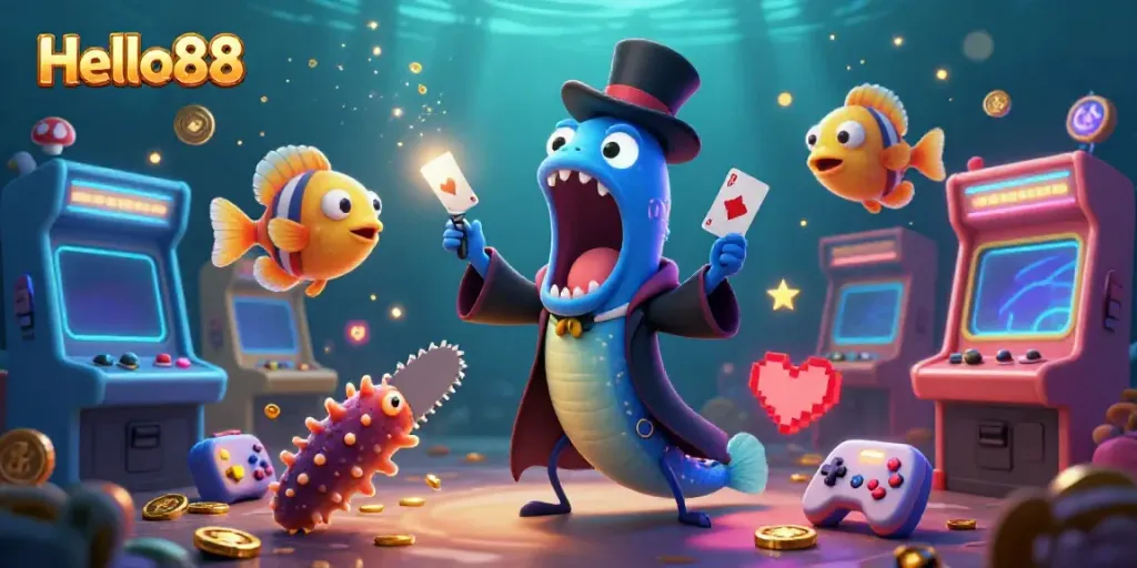 Engage with Hello88's thrilling underwater casino experience featuring a magical scene with interactive elements.