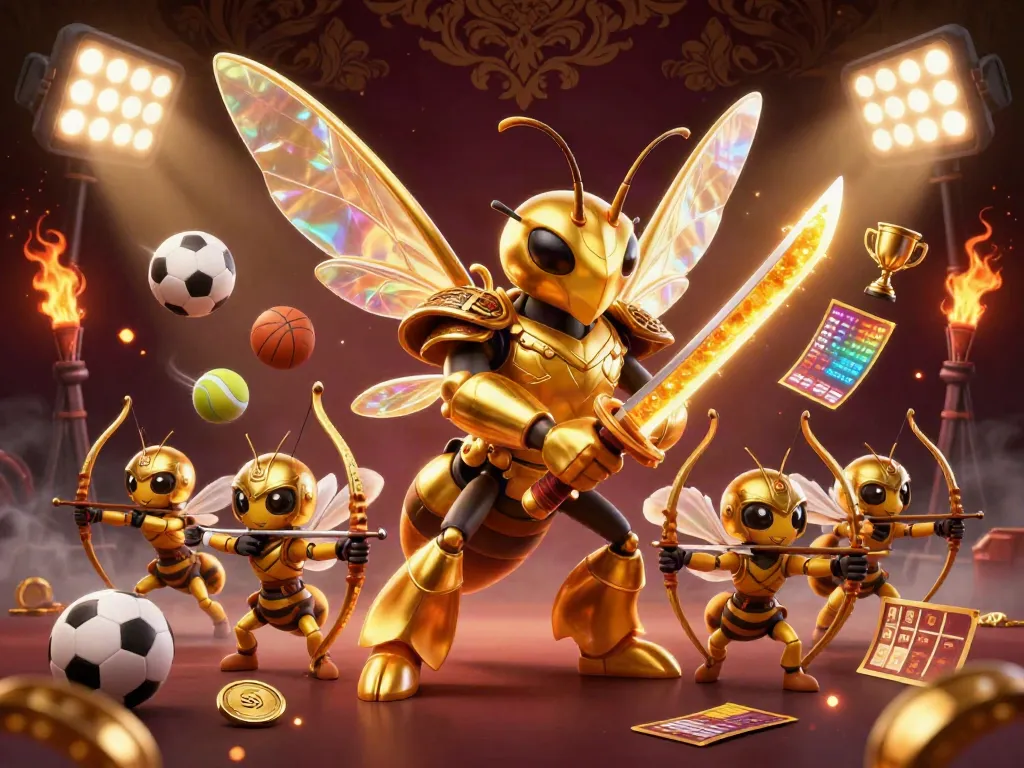 Engage with alternatif hargatoto in this vibrant illustration showcasing samurai hornet and bee archers amidst dynamic sports elements.