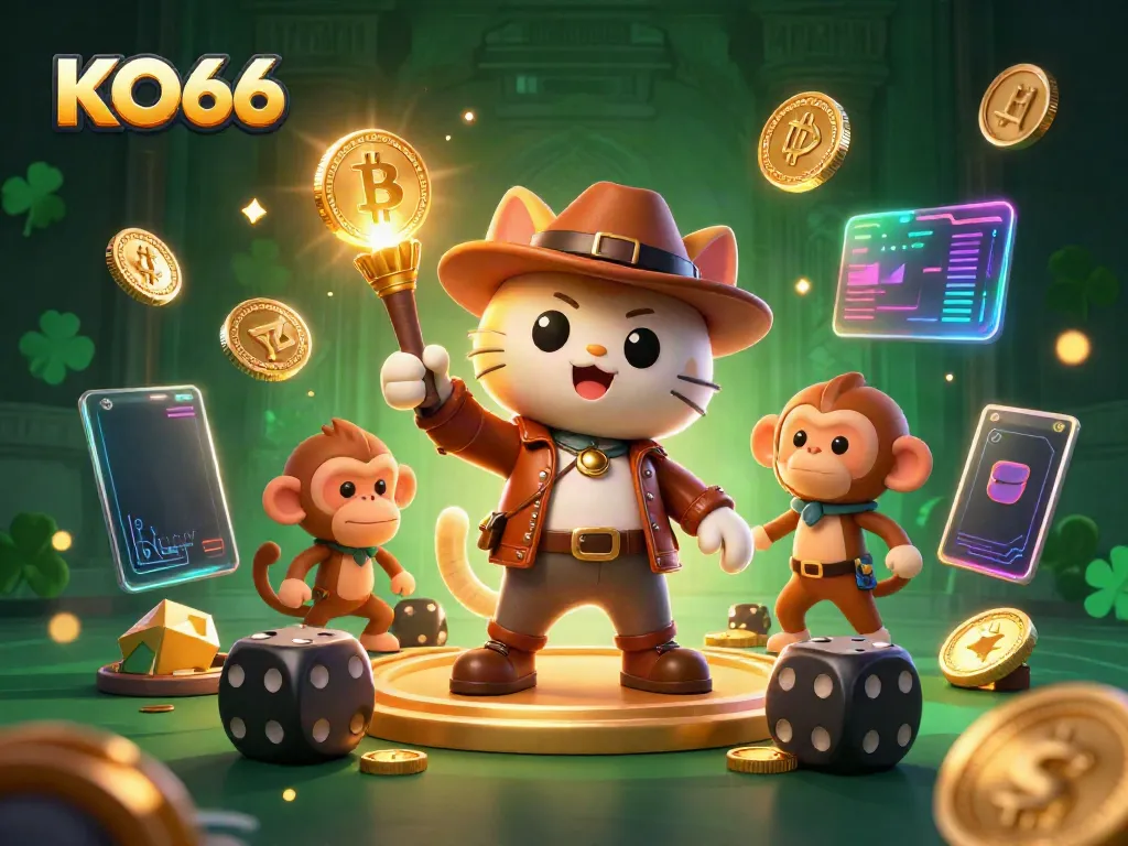 Engage with KO66 as a cartoon explorer reveals treasure in a vibrant casino scene.