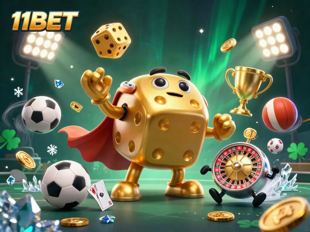 Experience thrilling gameplay with the colorful 11BET fantasy casino scene featuring dice, sports, and fun characters.
