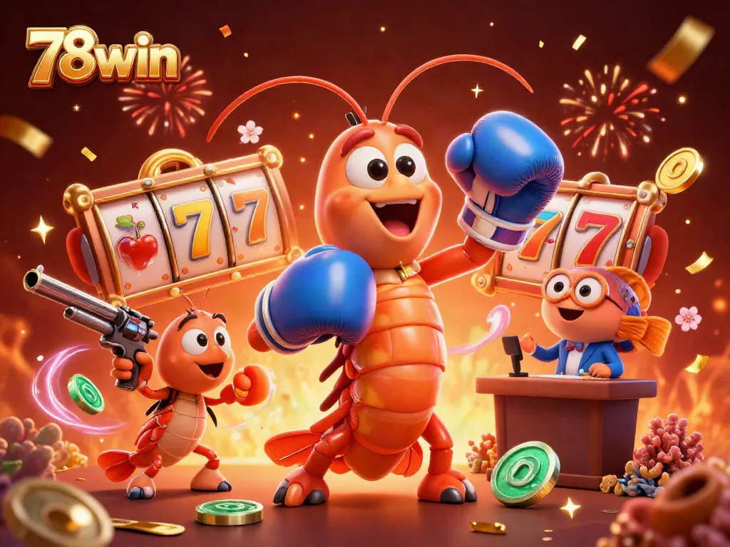 Experience thrilling casino action with 78win's vibrant 3D illustration featuring gambling elements.