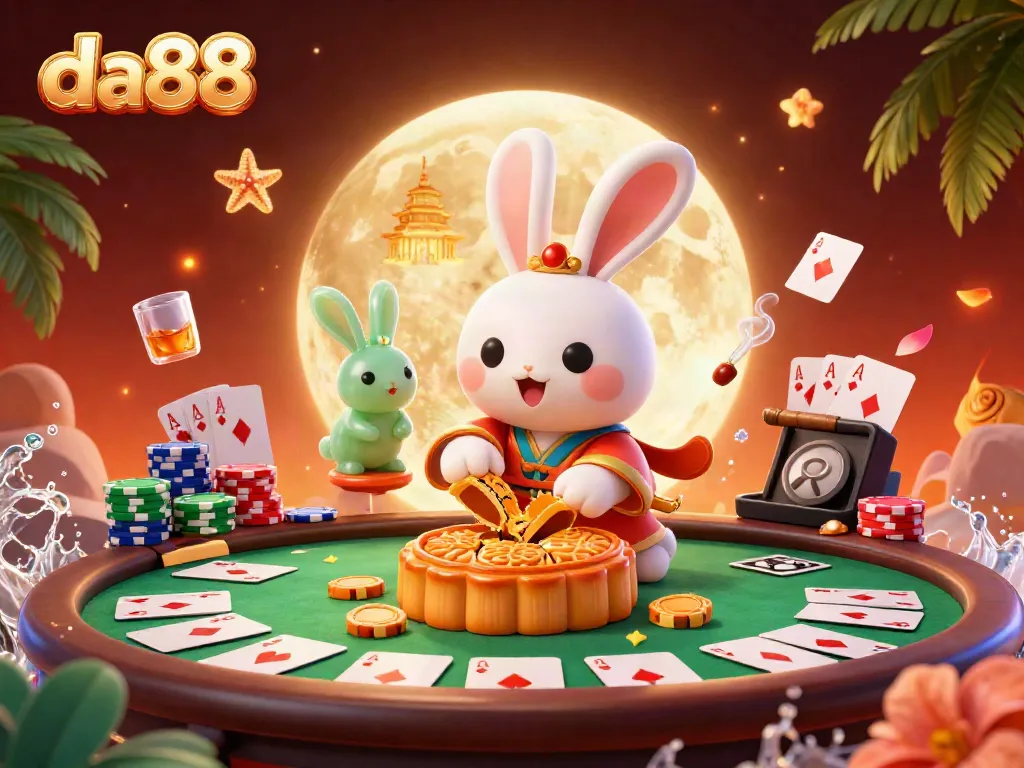 Engage with da88's vibrant online casino world featuring dynamic poker action and festive elements.
