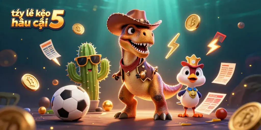 Engage with the thrilling action of tỷ lệ kèo nhà cái 5 as a cowboy dinosaur and friends bet on sports.