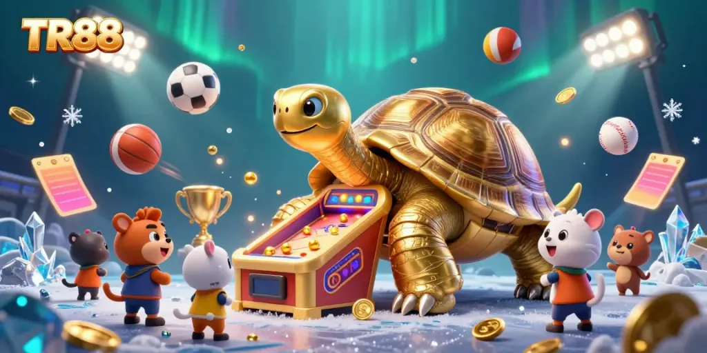 Experience gaming excitement at TR88 with a vibrant scene of a golden tortoise pinball machine.