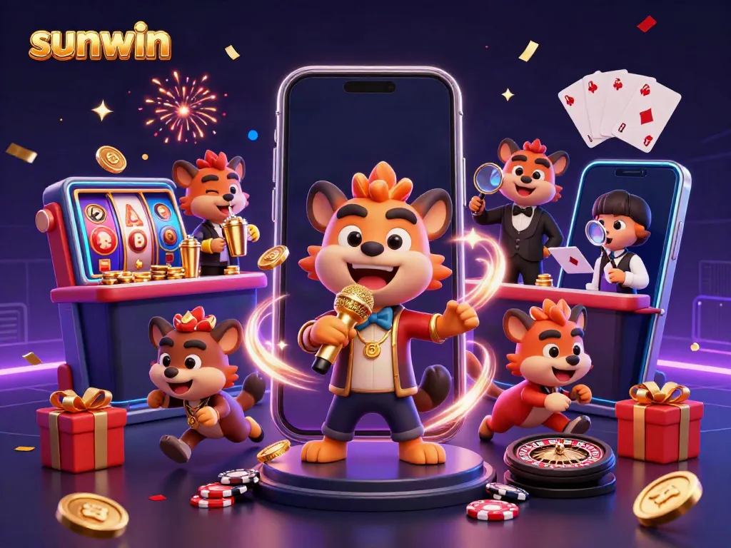 Join the fun at Sunwin's comedy casino, featuring hyena characters and exciting gaming elements.