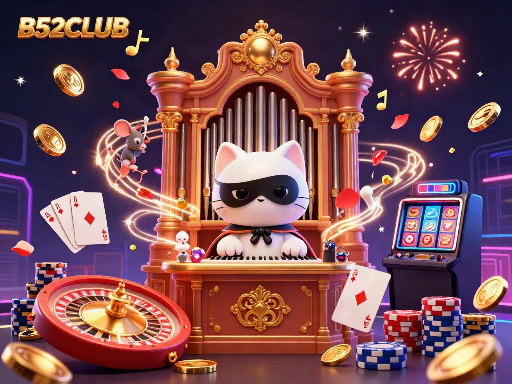 Experience the excitement of B52CLUB with a dynamic illustration featuring a captivating casino scene.