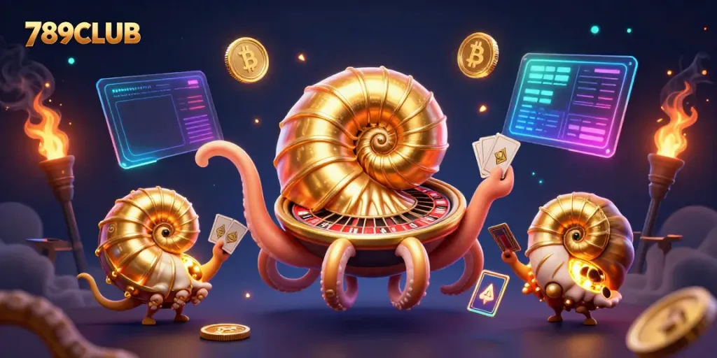 Experience vibrant gaming with 789CLUB's captivating nautilus casino art featuring crypto elements.