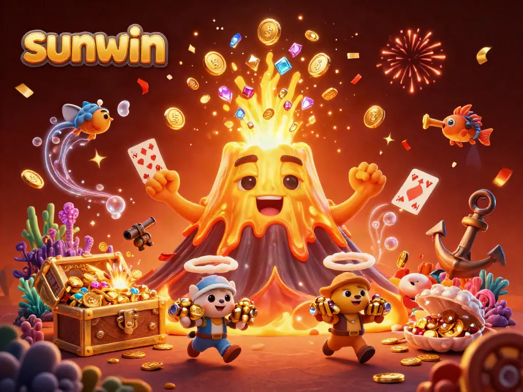 Experience thrilling wins with sunwin's vibrant 3D casino scene featuring explosive treasure and animated characters.