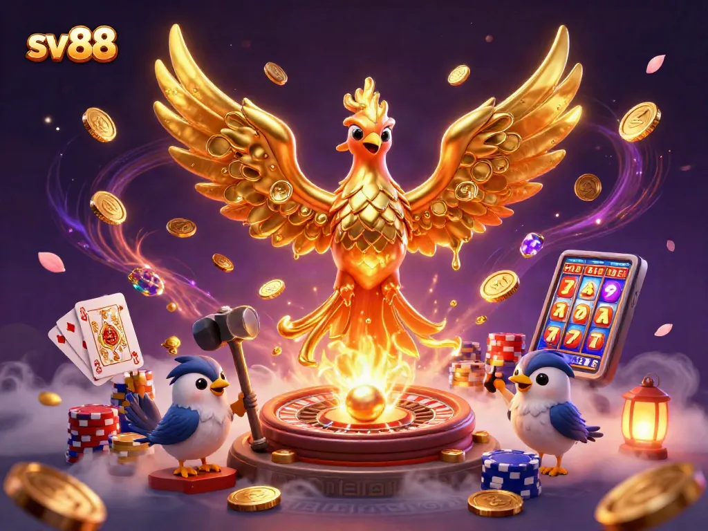 Experience the thrilling world of sv88 with golden phoenix and casino riches in a captivating 3D illustration