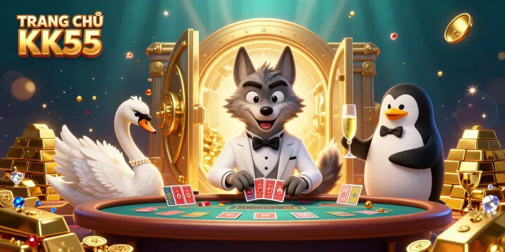Engage in exciting gaming at TRANG CHỦ KK55 with immersive baccarat and lively characters.
