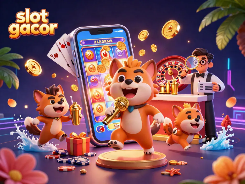 Experience thrilling slot gacor action in a vibrant casino scene with hyena characters.