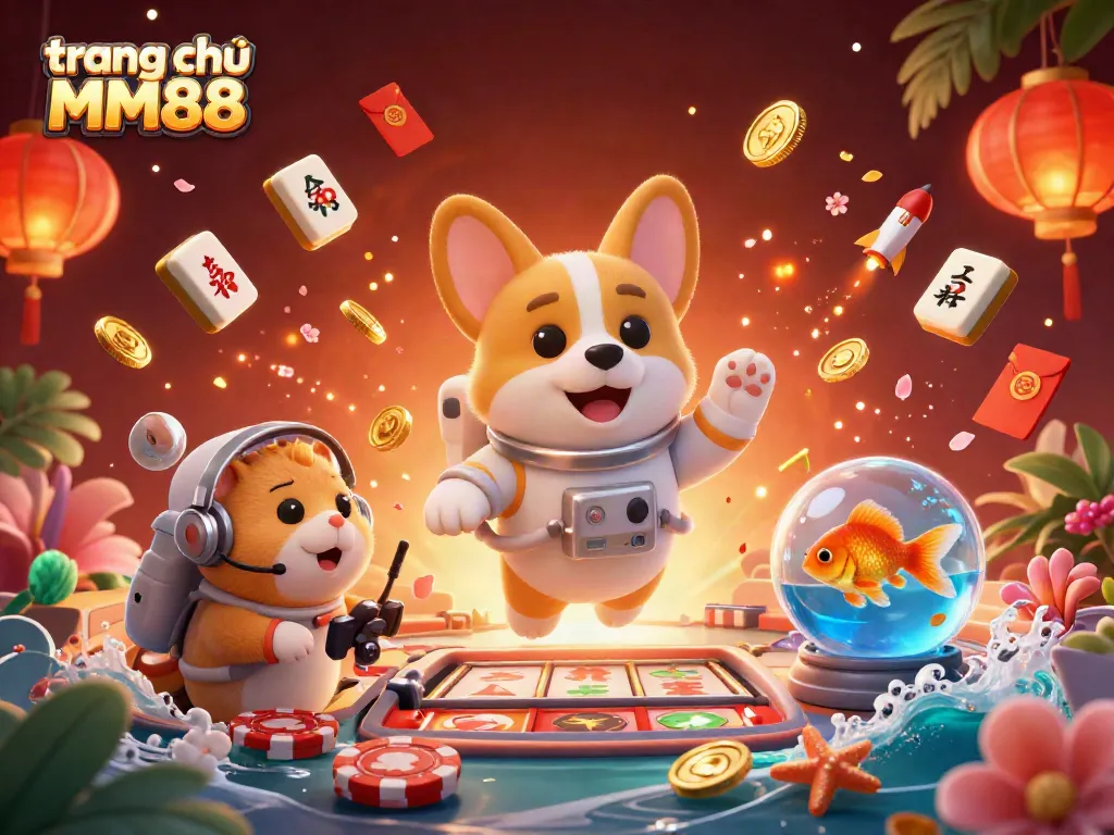 Experience the excitement of gambling with trang chủ MM88, featuring vibrant 3D characters in a casino setting.