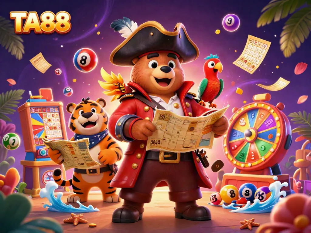 Experience the thrill of TA88 with dynamic lottery balls and gaming elements in this vibrant illustration.